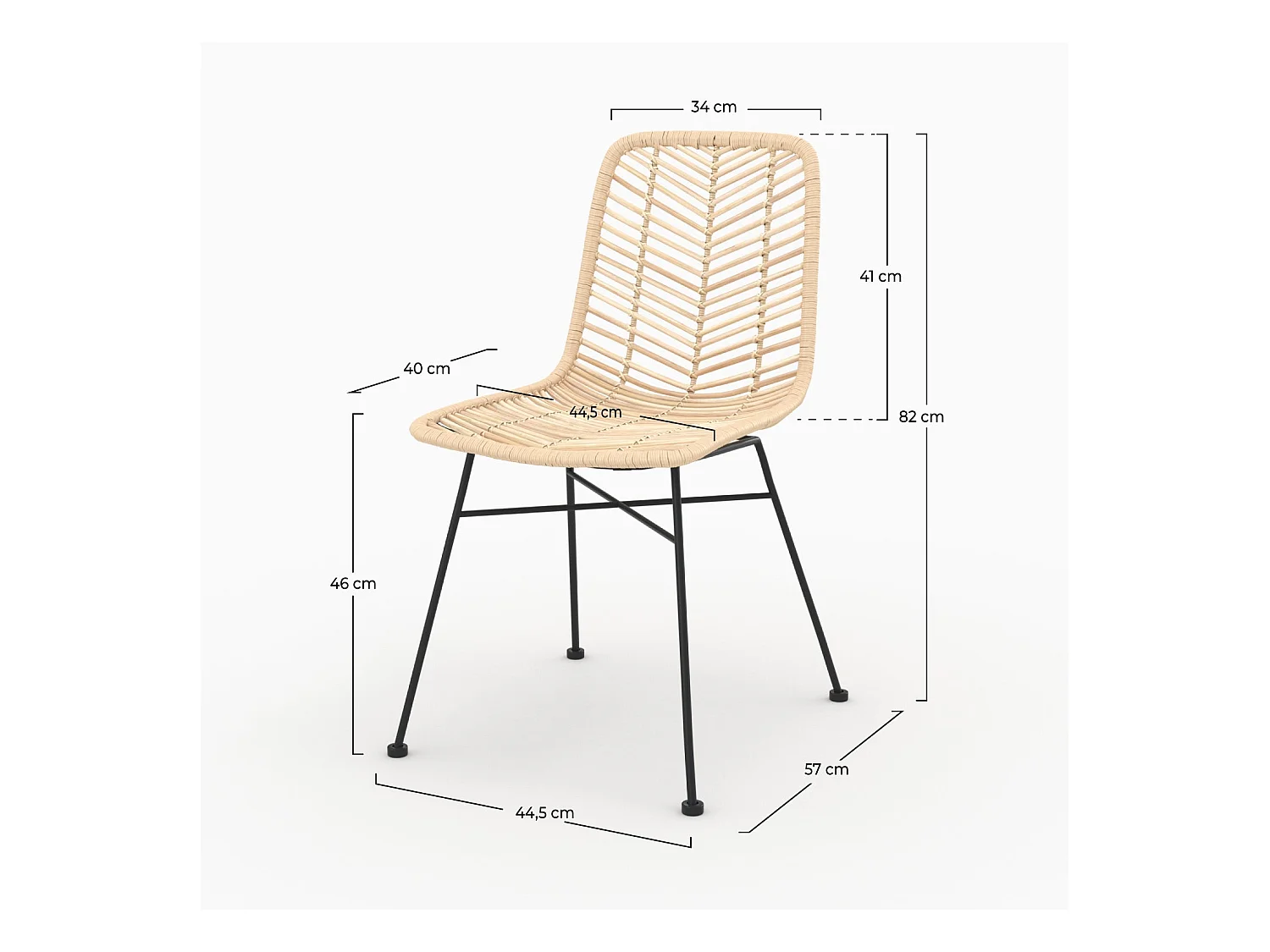 Set di 2 sedie in rattan naturale con gambe in metallo - Tamara