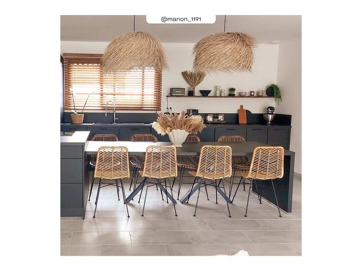 Set di 2 sedie in rattan naturale con gambe in metallo - Tamara