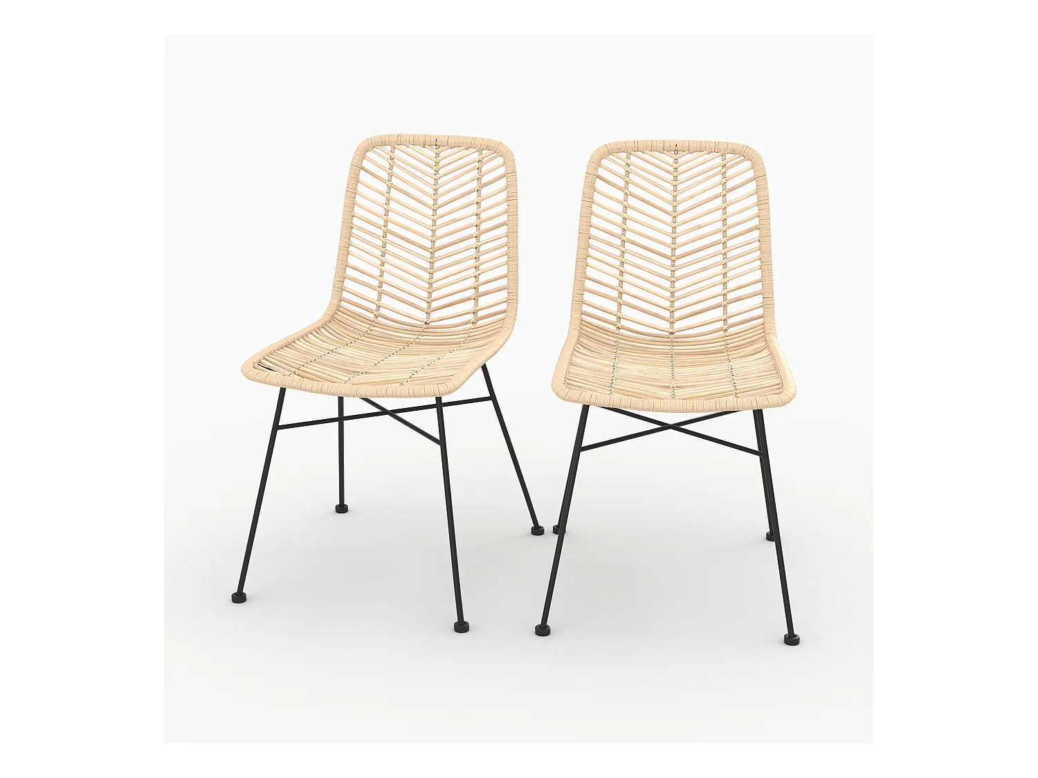 Set de 2 sillas de ratán natural con patas de metal - Tamara