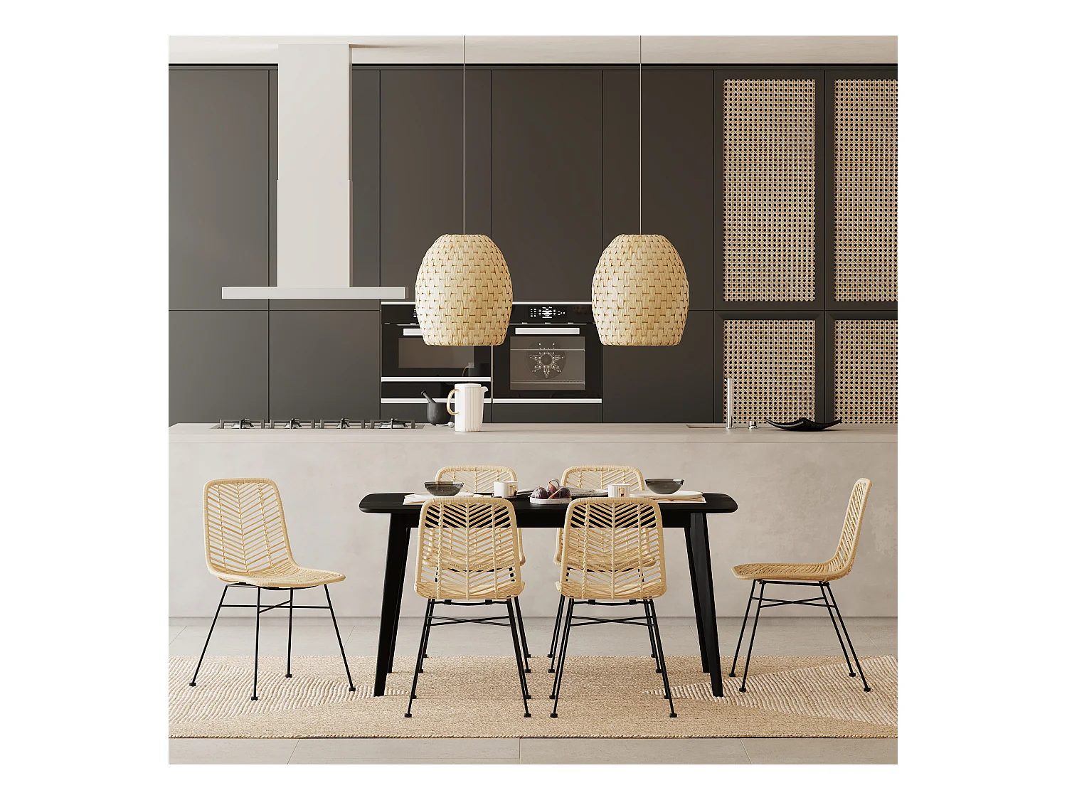 Set de 2 sillas de ratán natural con patas de metal - Tamara