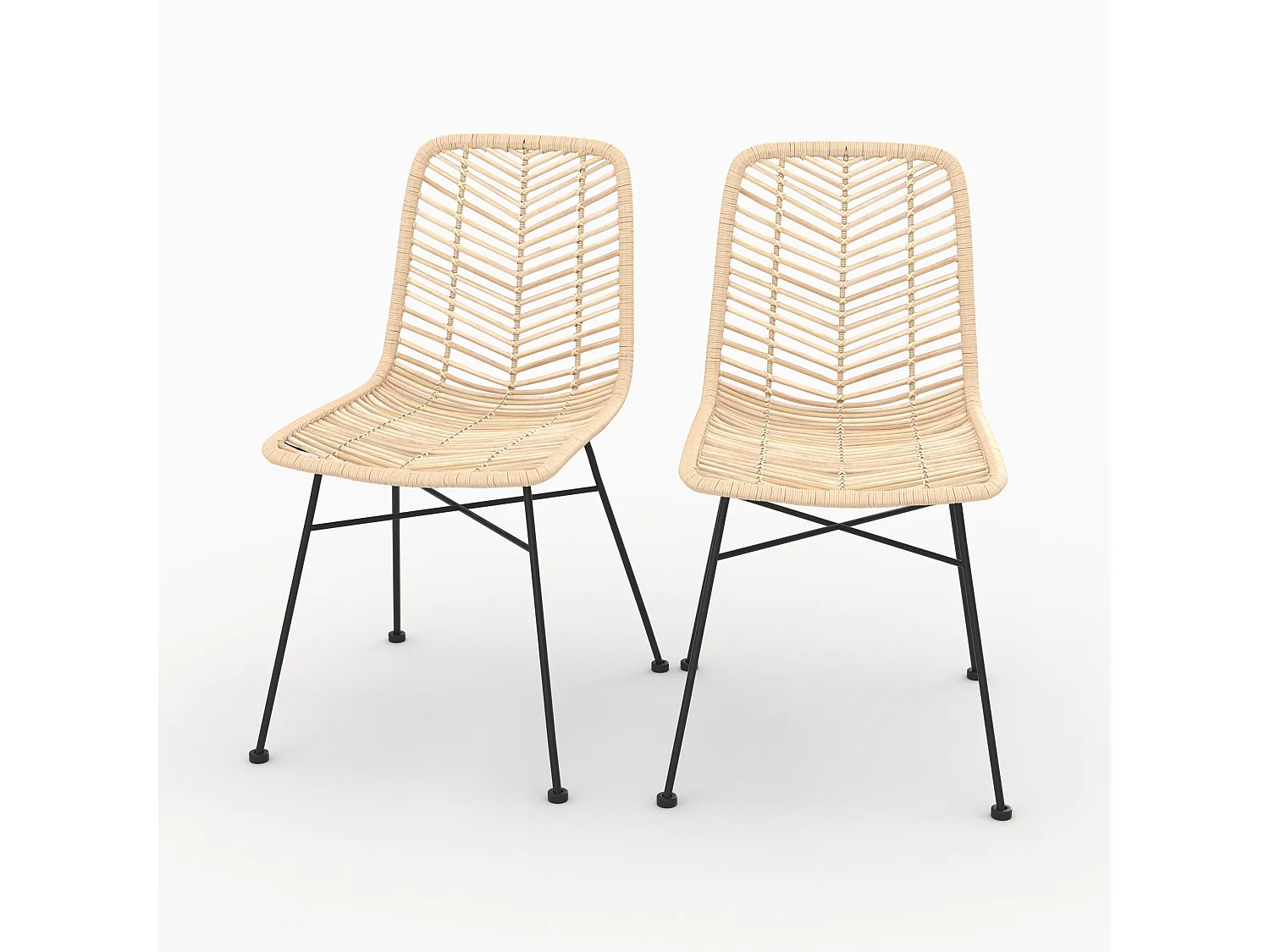 Set de 2 sillas de ratán natural con patas de metal - Tamara