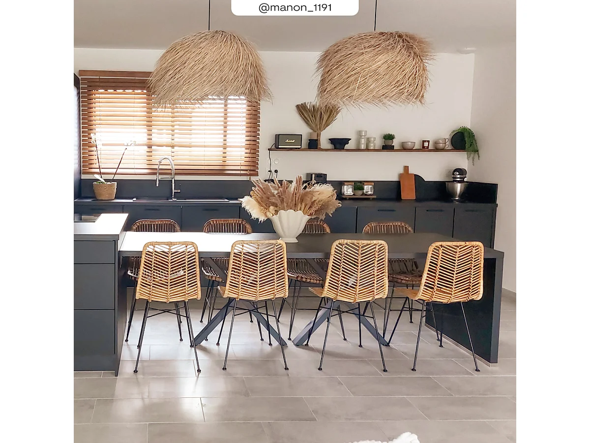 Set de 2 sillas de ratán natural con patas de metal - Tamara