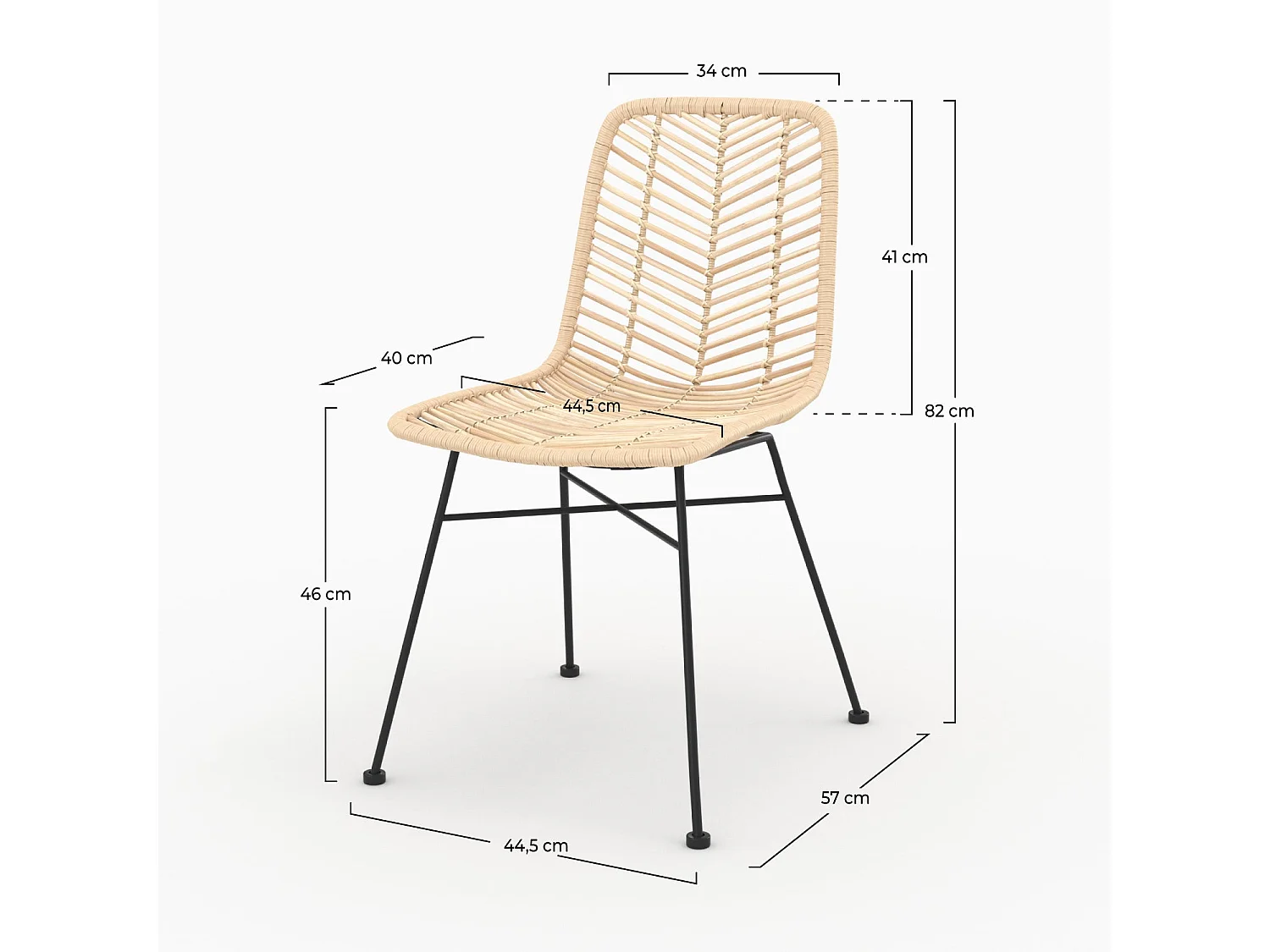 Set di 2 sedie in rattan naturale con gambe in metallo nero - Tamara