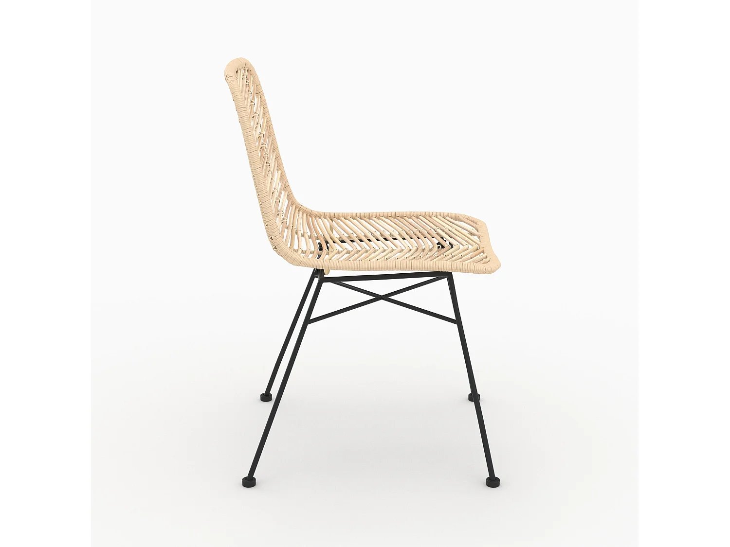 Set di 2 sedie in rattan naturale con gambe in metallo nero - Tamara