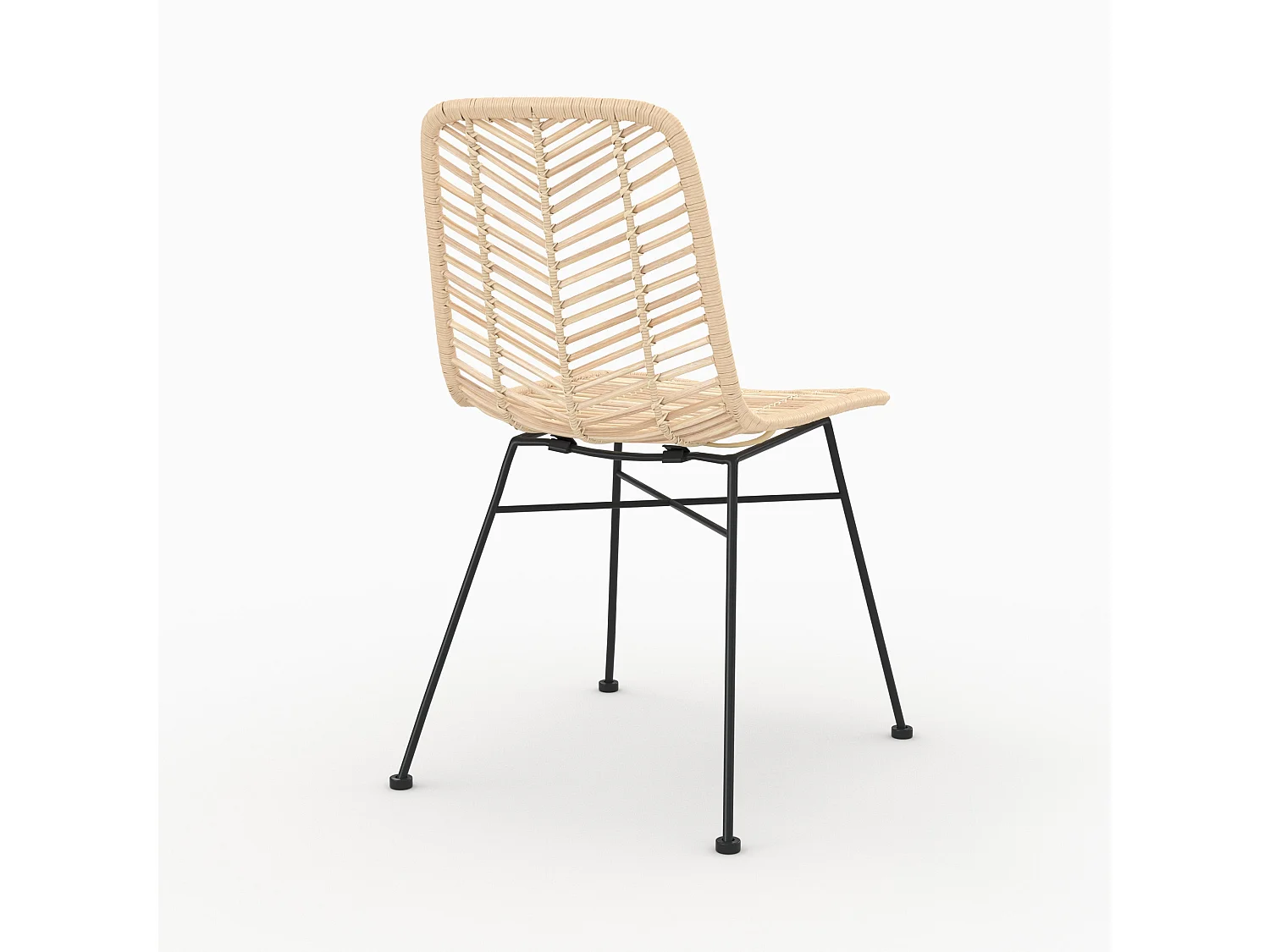 Set di 2 sedie in rattan naturale con gambe in metallo nero - Tamara