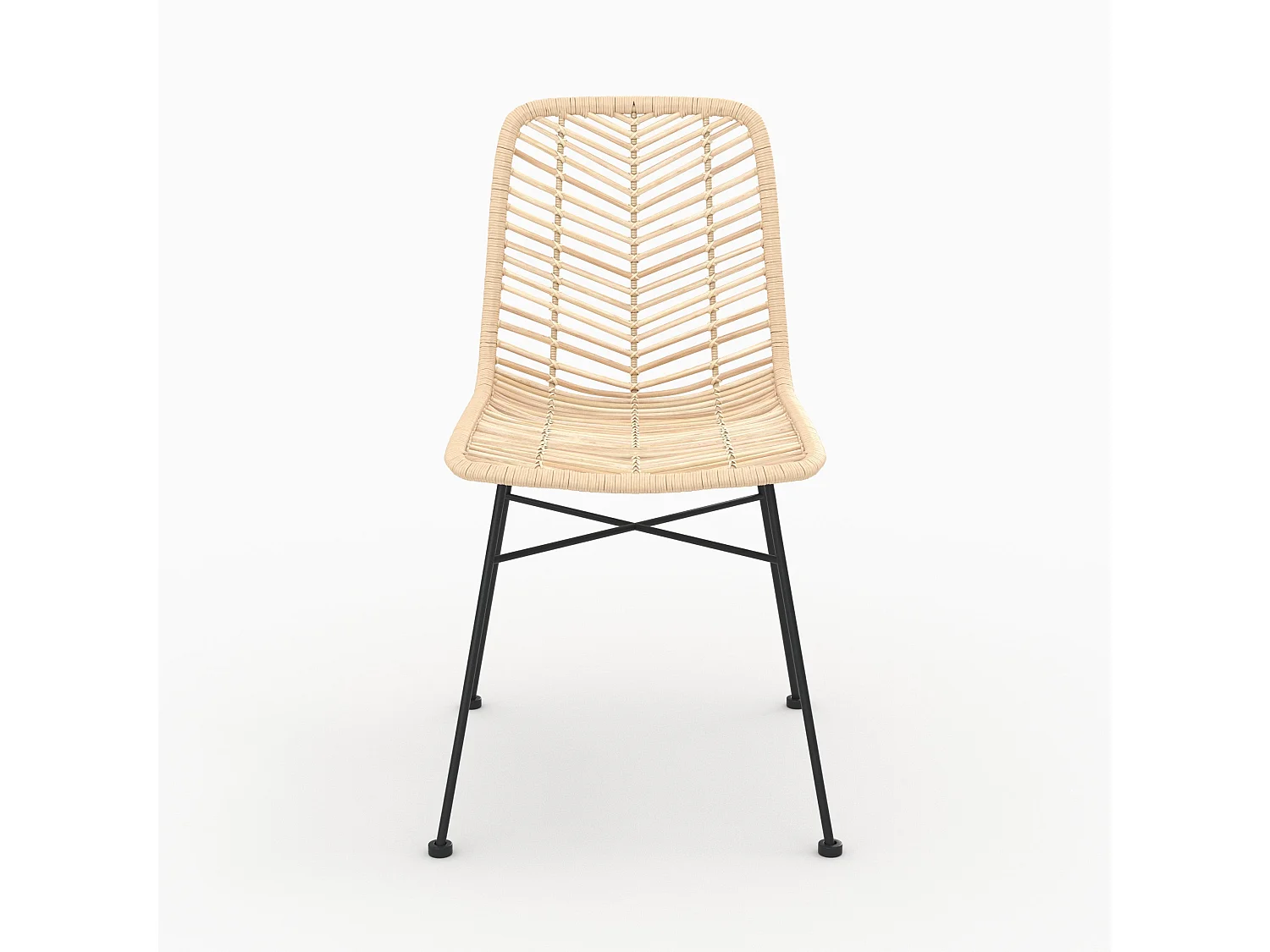 Set di 2 sedie in rattan naturale con gambe in metallo nero - Tamara