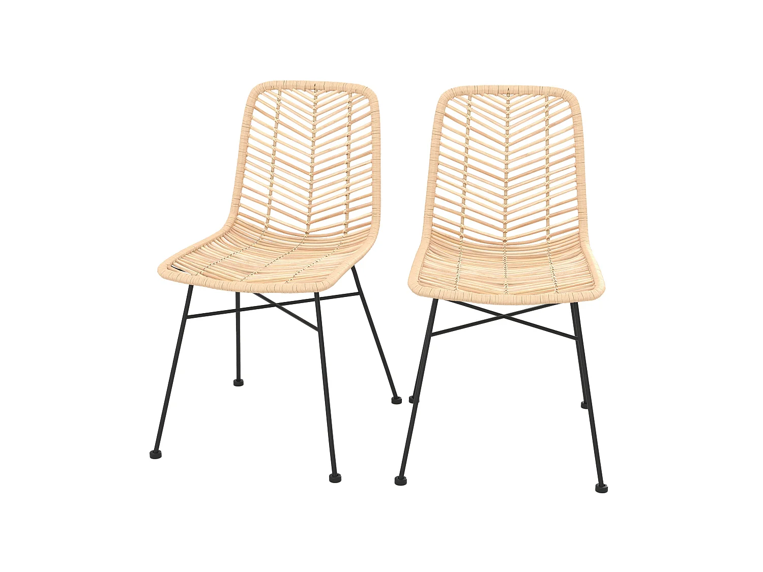 Set di 2 sedie in rattan naturale con gambe in metallo nero - Tamara