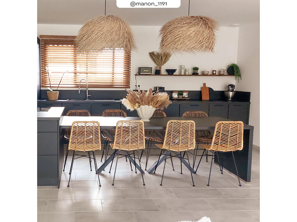 Set di 2 sedie in rattan naturale con gambe in metallo - Tamara