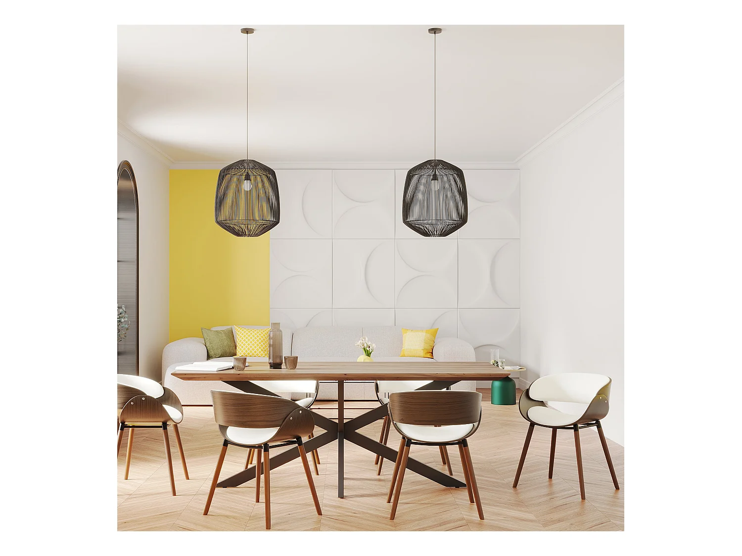 Silla Polo blanca de cuero sintético y madera chapada en nogal