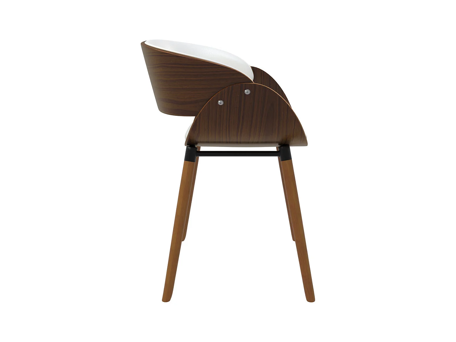 Silla Polo blanca de cuero sintético y madera chapada en nogal