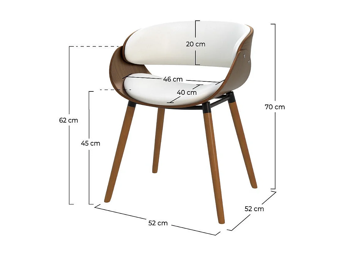 Chaise en cuir synthétique blanc et bois plaqué noyer - Polo