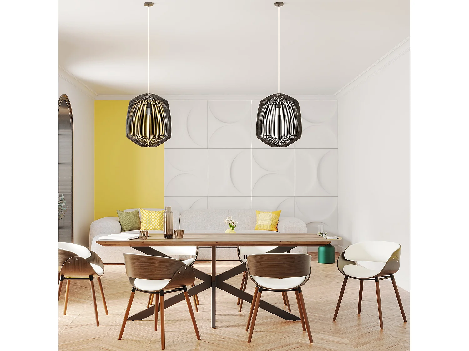 Chaise en cuir synthétique blanc et bois plaqué noyer - Polo