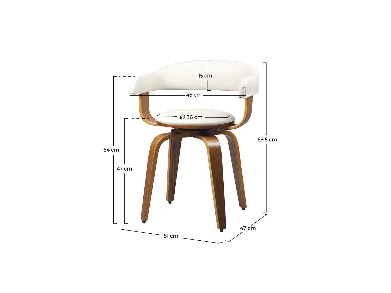 Chaise avec accoudoirs en cuir synthétique blanc - Harold