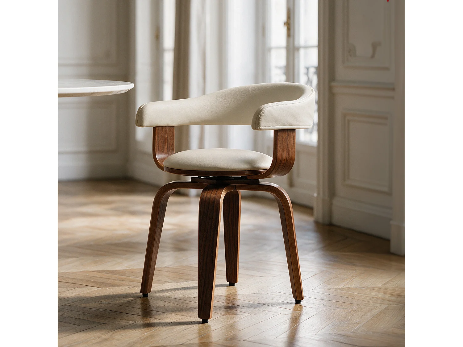 Silla con reposabrazos de cuero artificial blanco - Harold