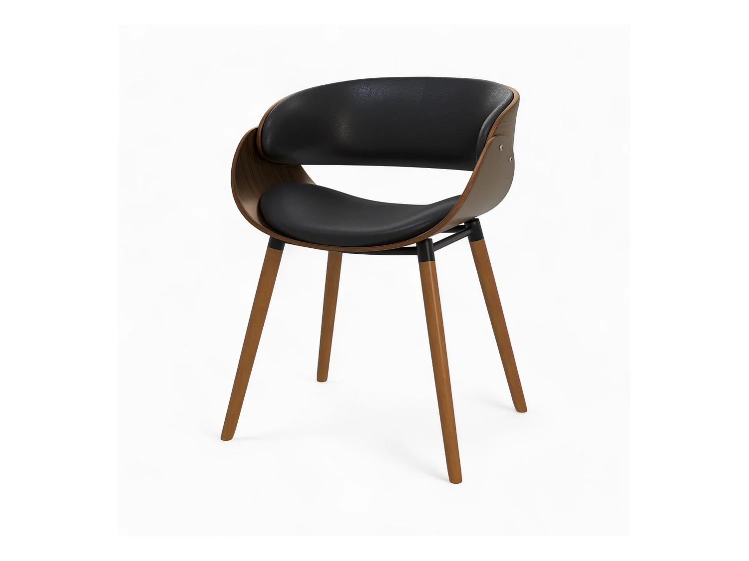 Silla Polo negra de cuero sintético y madera chapada en nogal