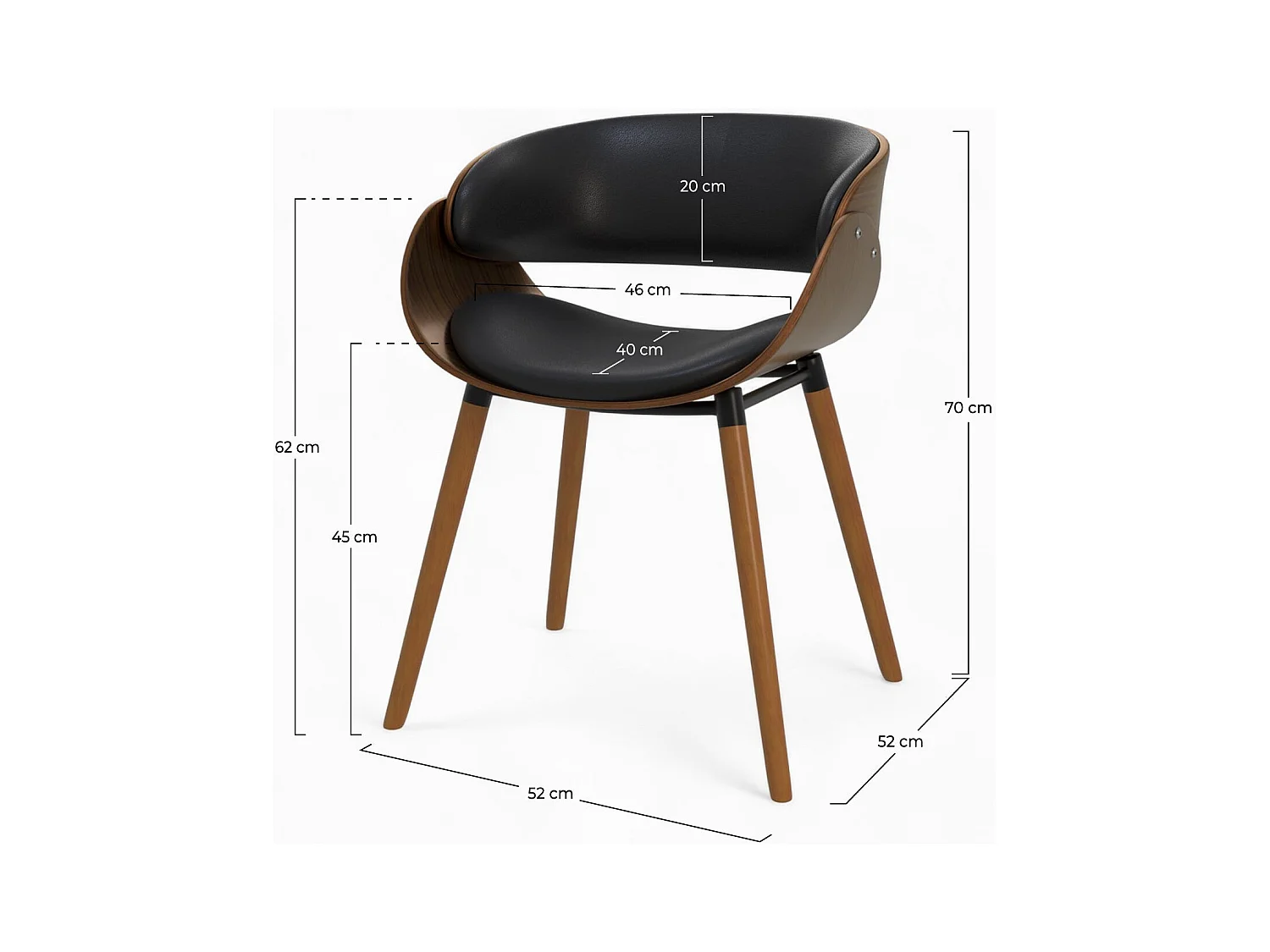 Silla Polo negra de cuero sintético y madera chapada en nogal