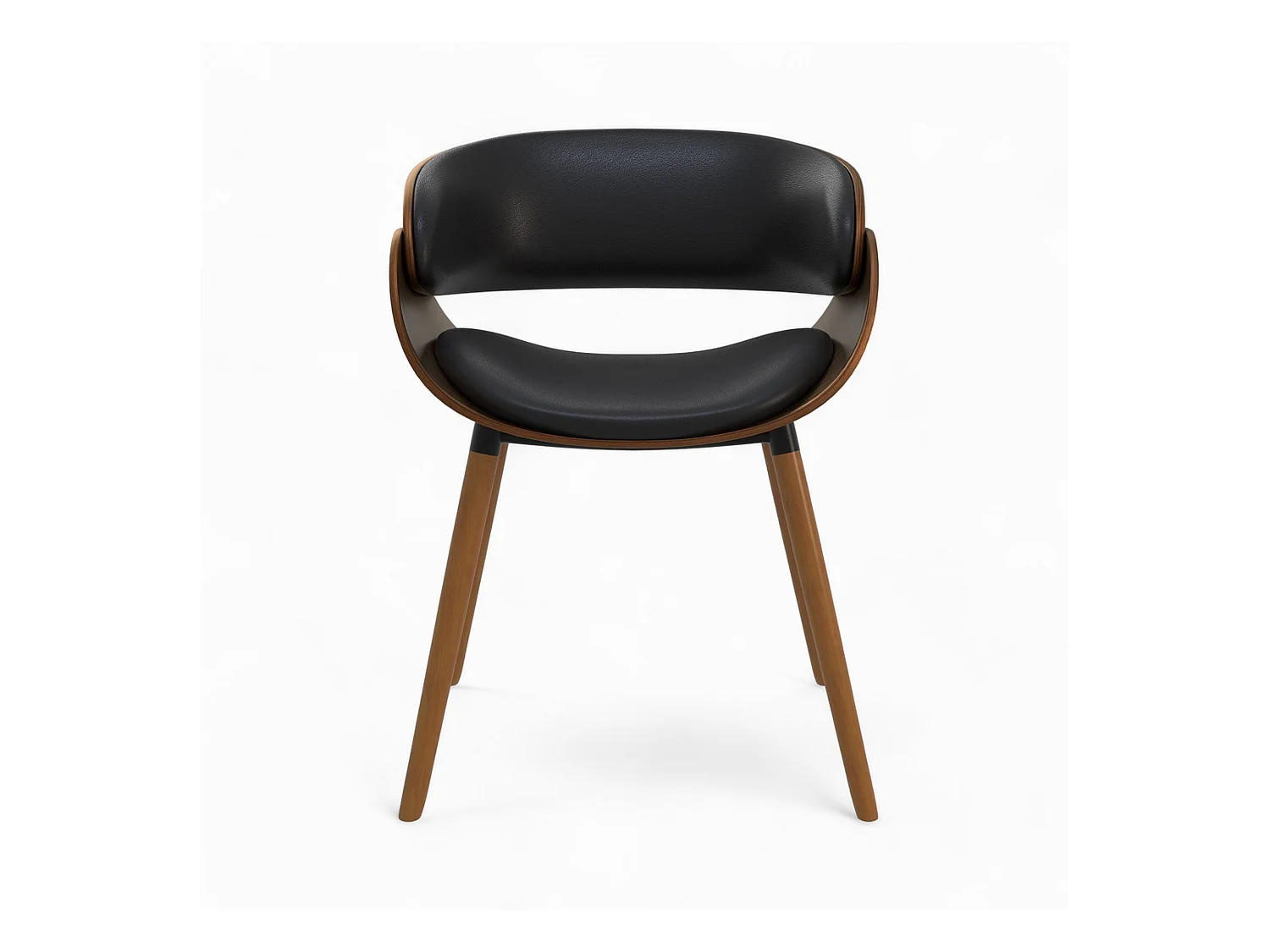 Silla Polo negra de cuero sintético y madera chapada en nogal