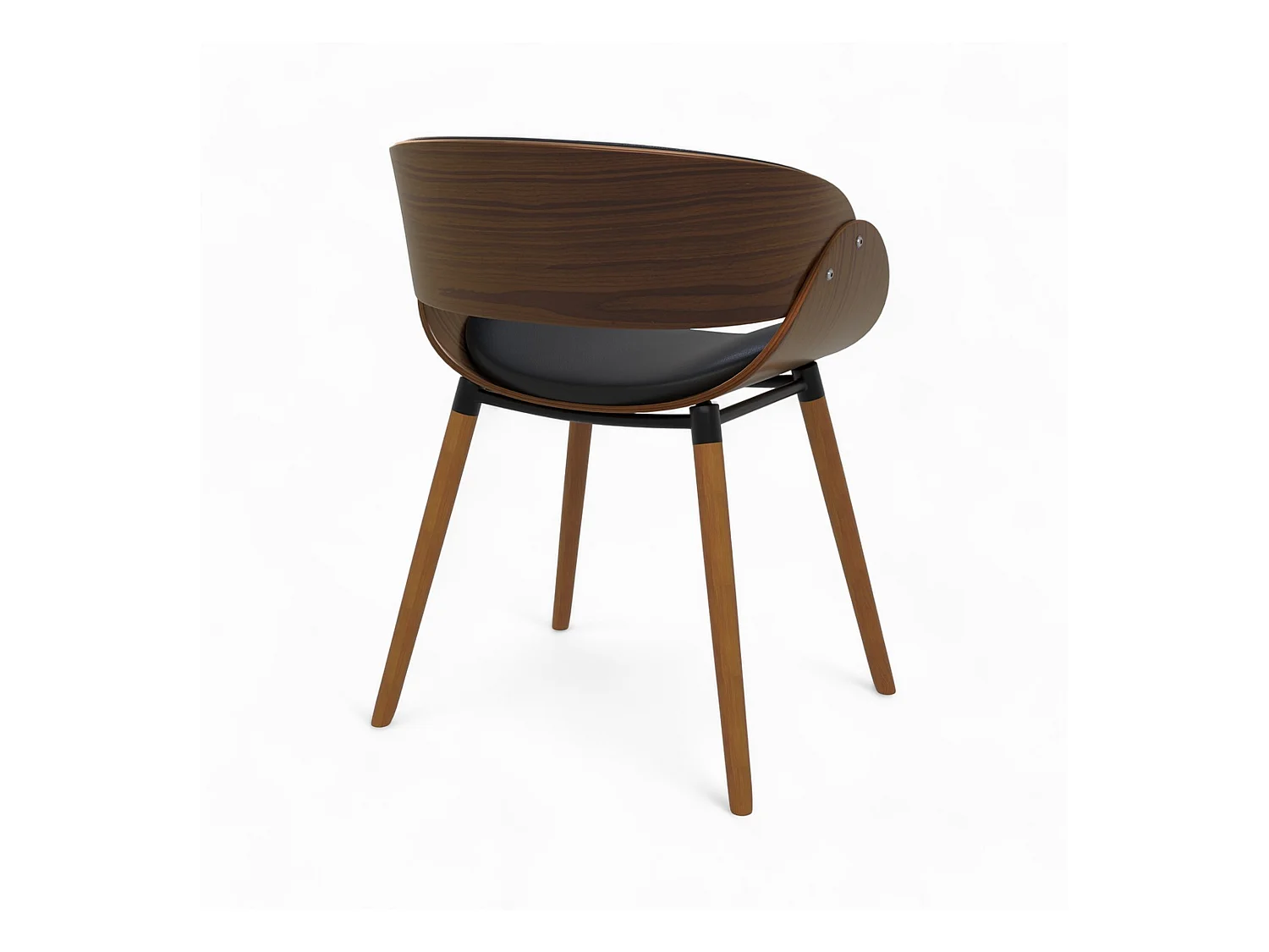 Silla Polo negra de cuero sintético y madera chapada en nogal