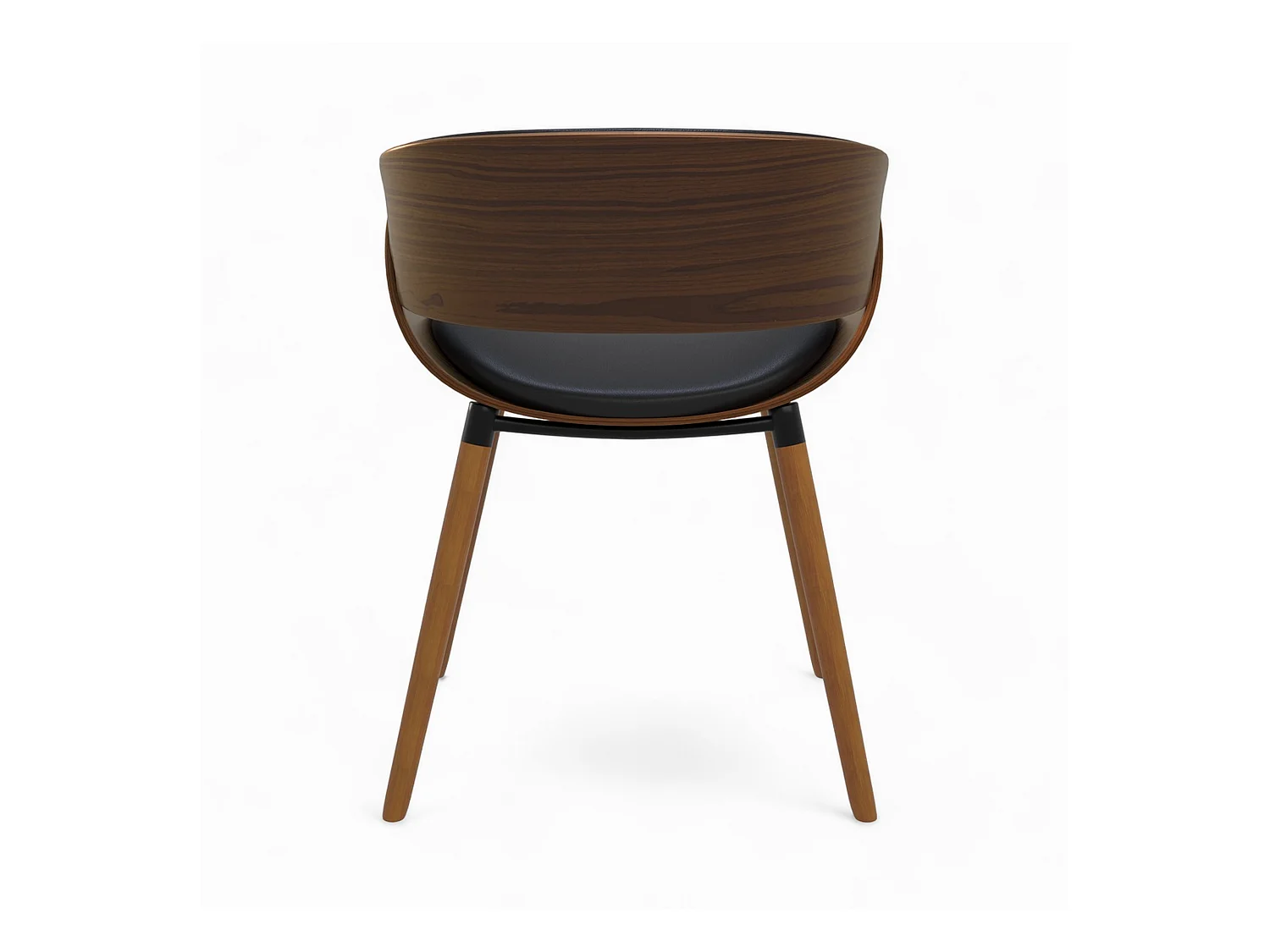 Silla Polo negra de cuero sintético y madera chapada en nogal