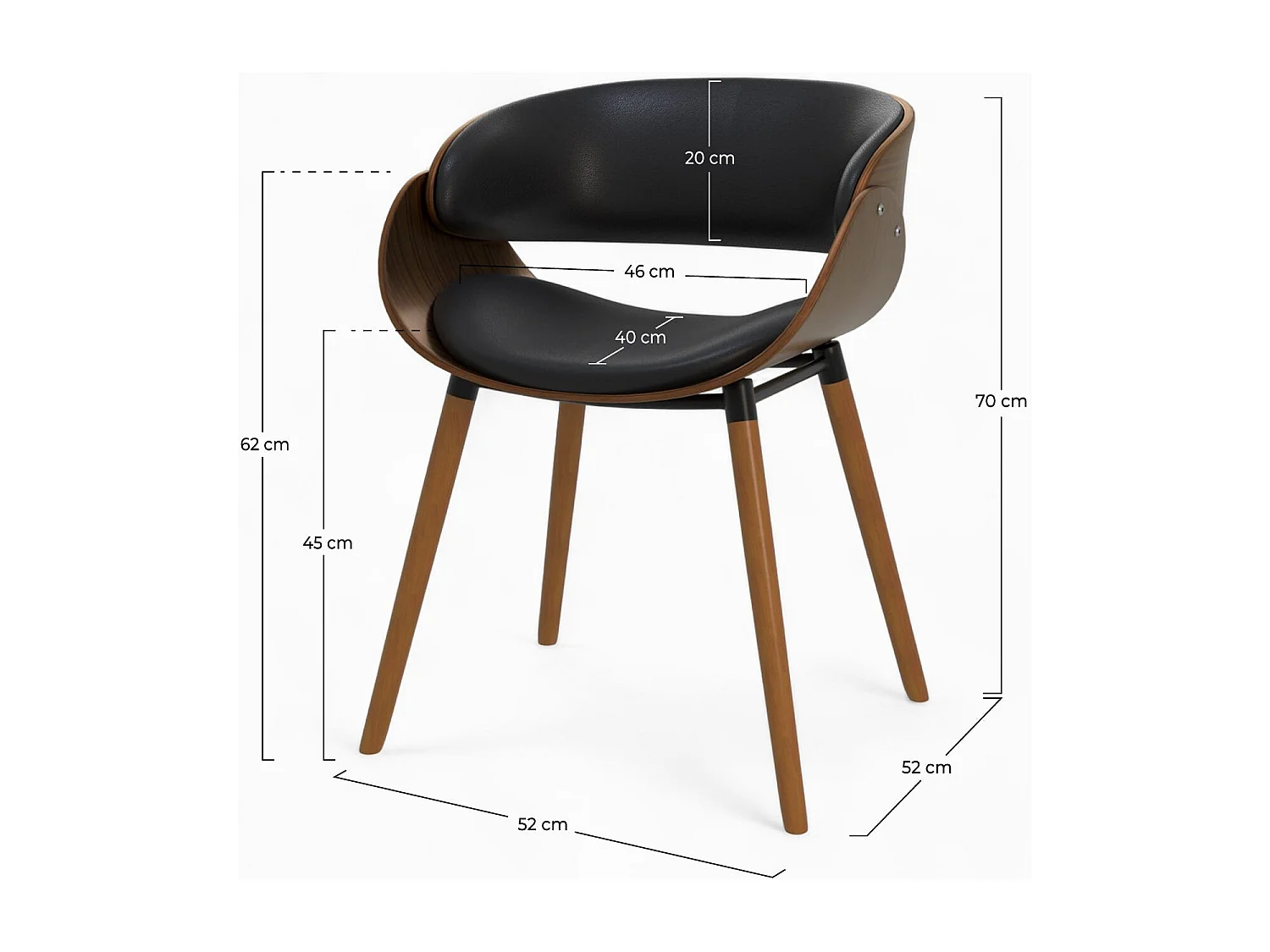 Chaise en cuir synthétique noir et bois plaqué noyer - Polo