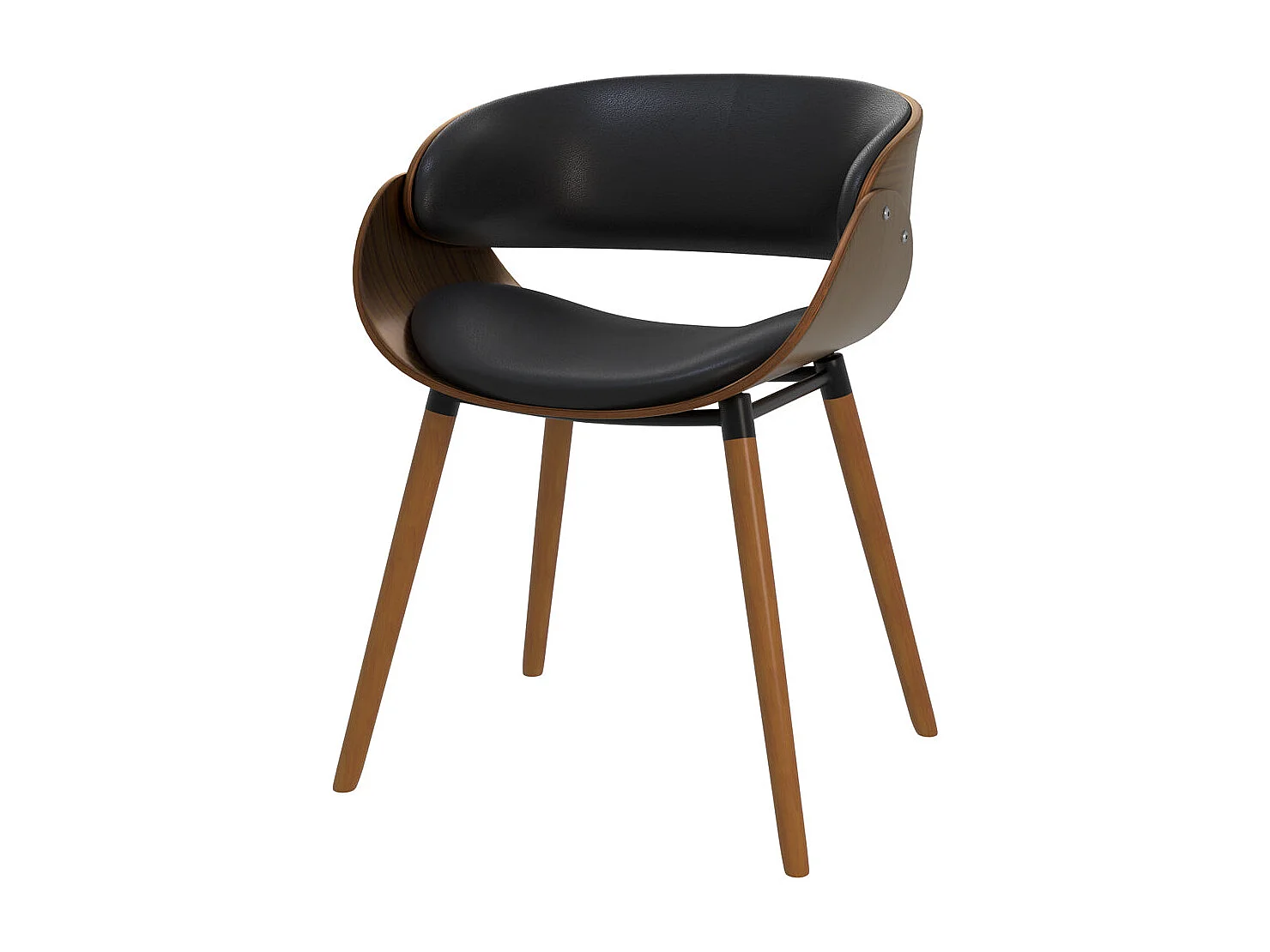Silla Polo negra de cuero sintético y madera chapada en nogal