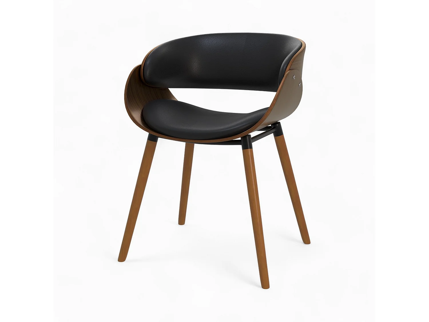 Silla Polo negra de cuero sintético y madera chapada en nogal