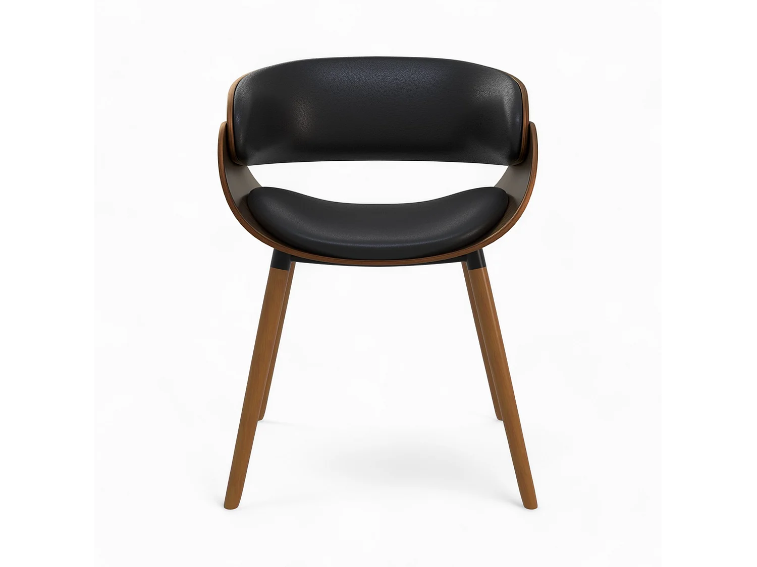 Silla Polo negra de cuero sintético y madera chapada en nogal