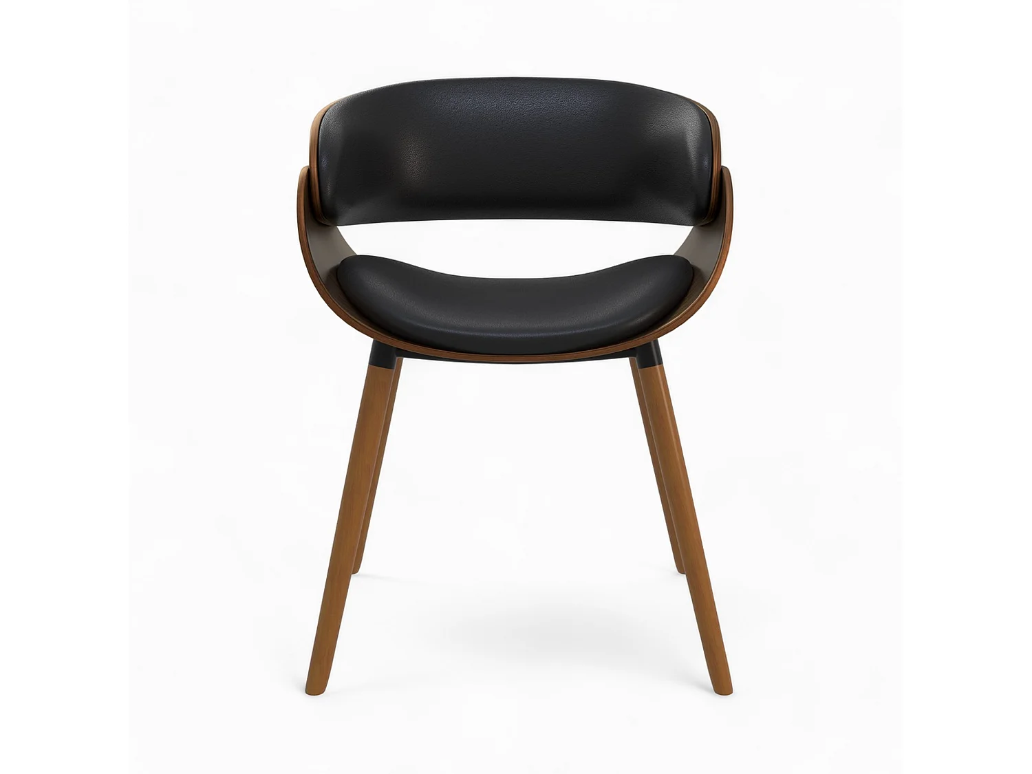 Silla Polo negra de cuero sintético y madera chapada en nogal