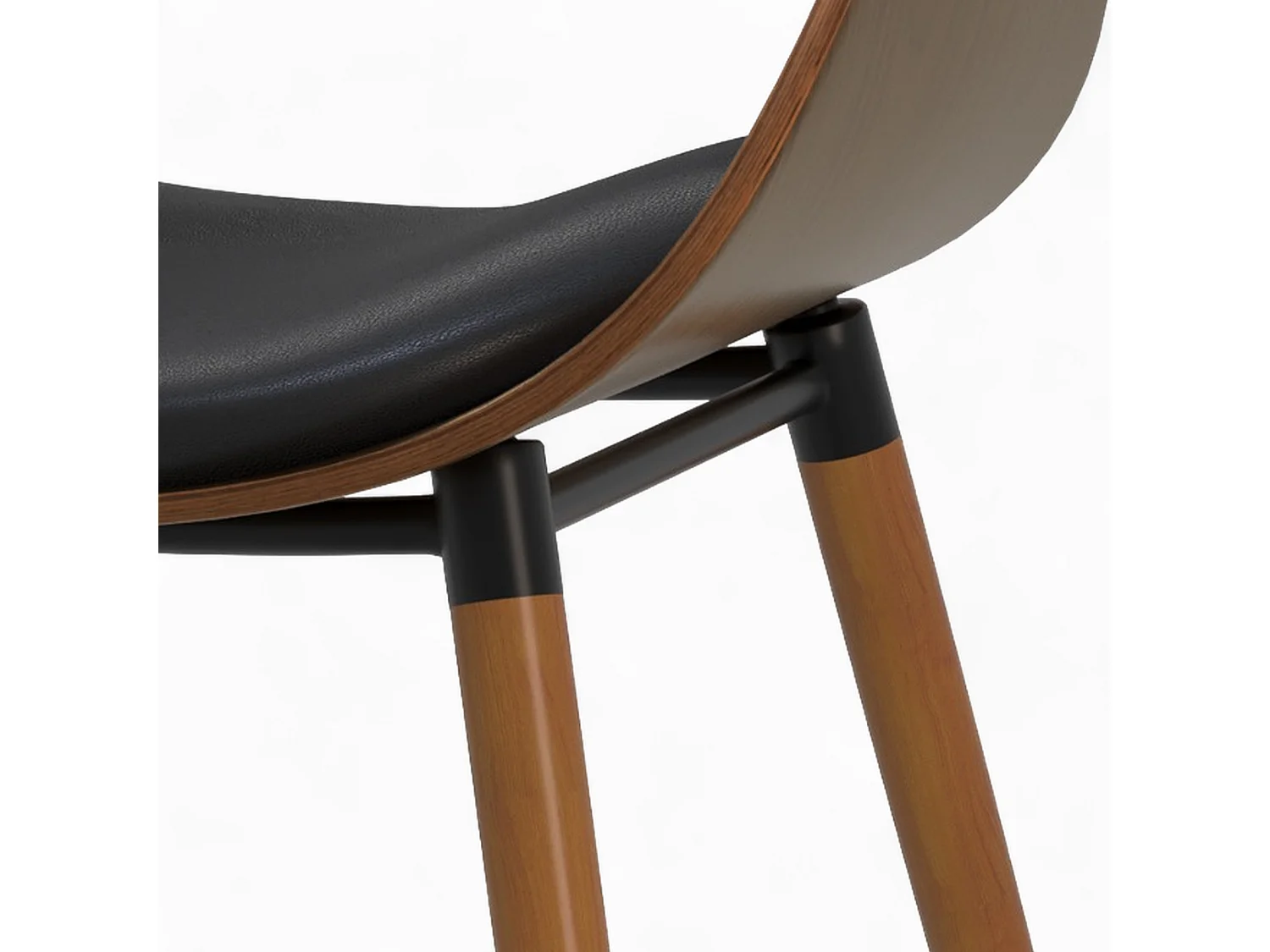 Silla Polo negra de cuero sintético y madera chapada en nogal
