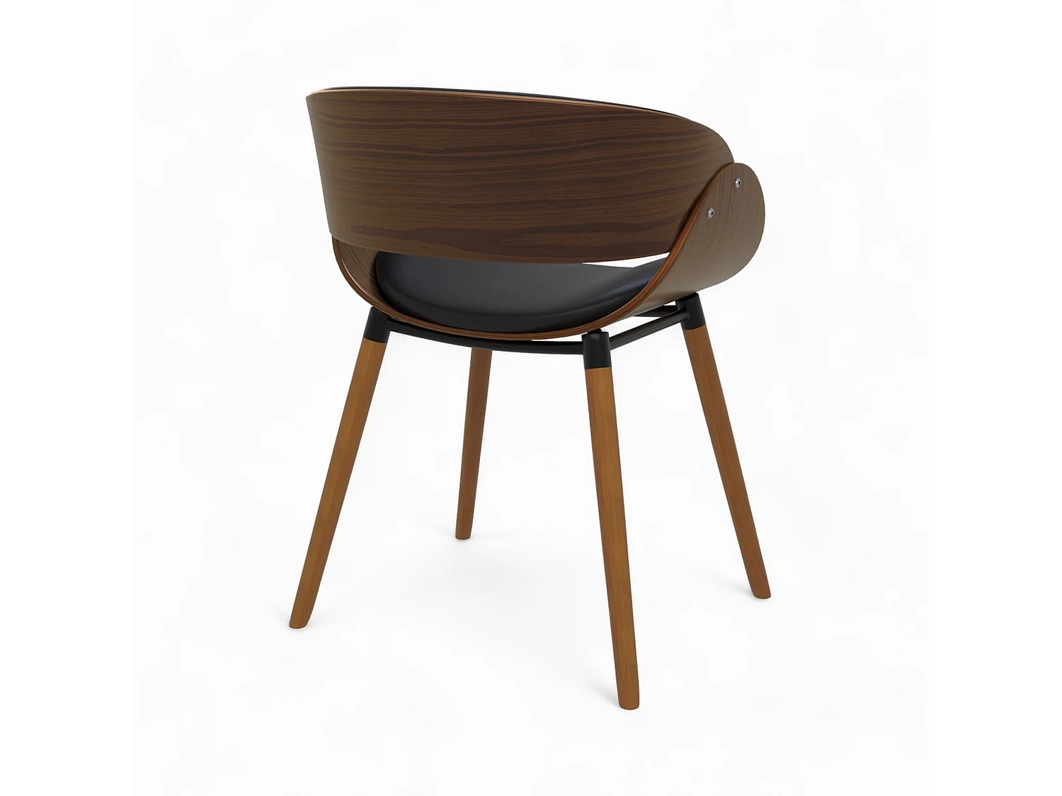 Silla Polo negra de cuero sintético y madera chapada en nogal