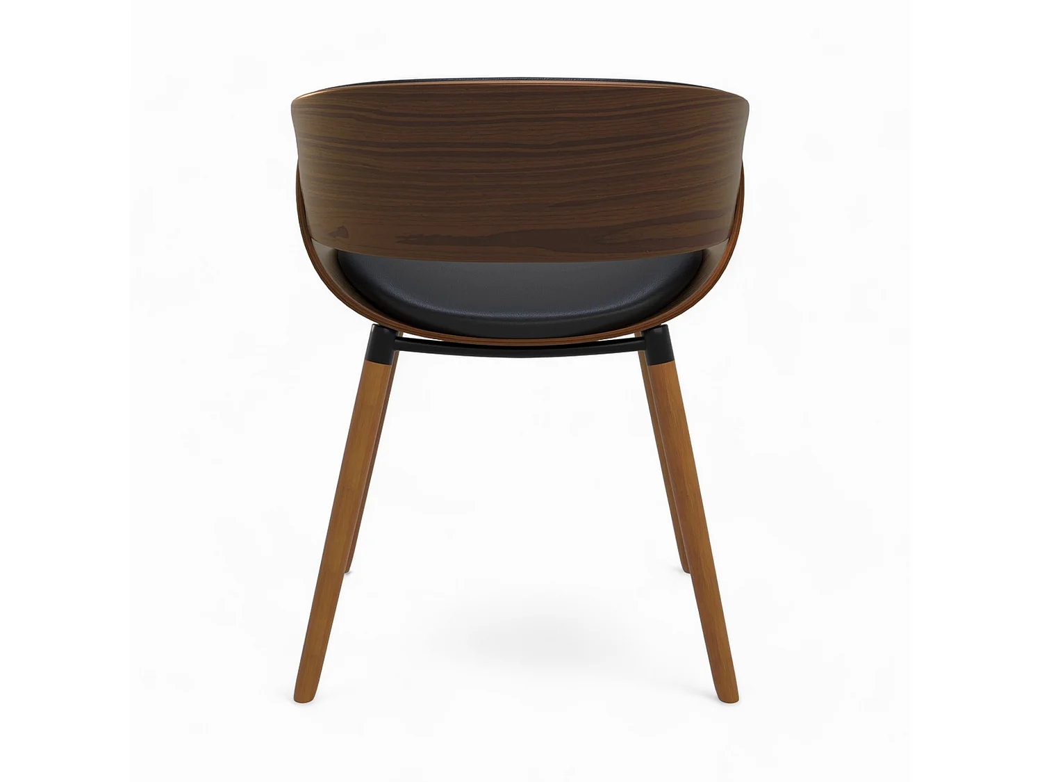 Silla Polo negra de cuero sintético y madera chapada en nogal
