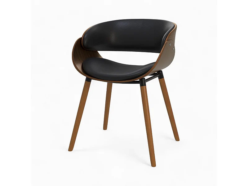 Sedia Polo nera in ecopelle e legno di noce