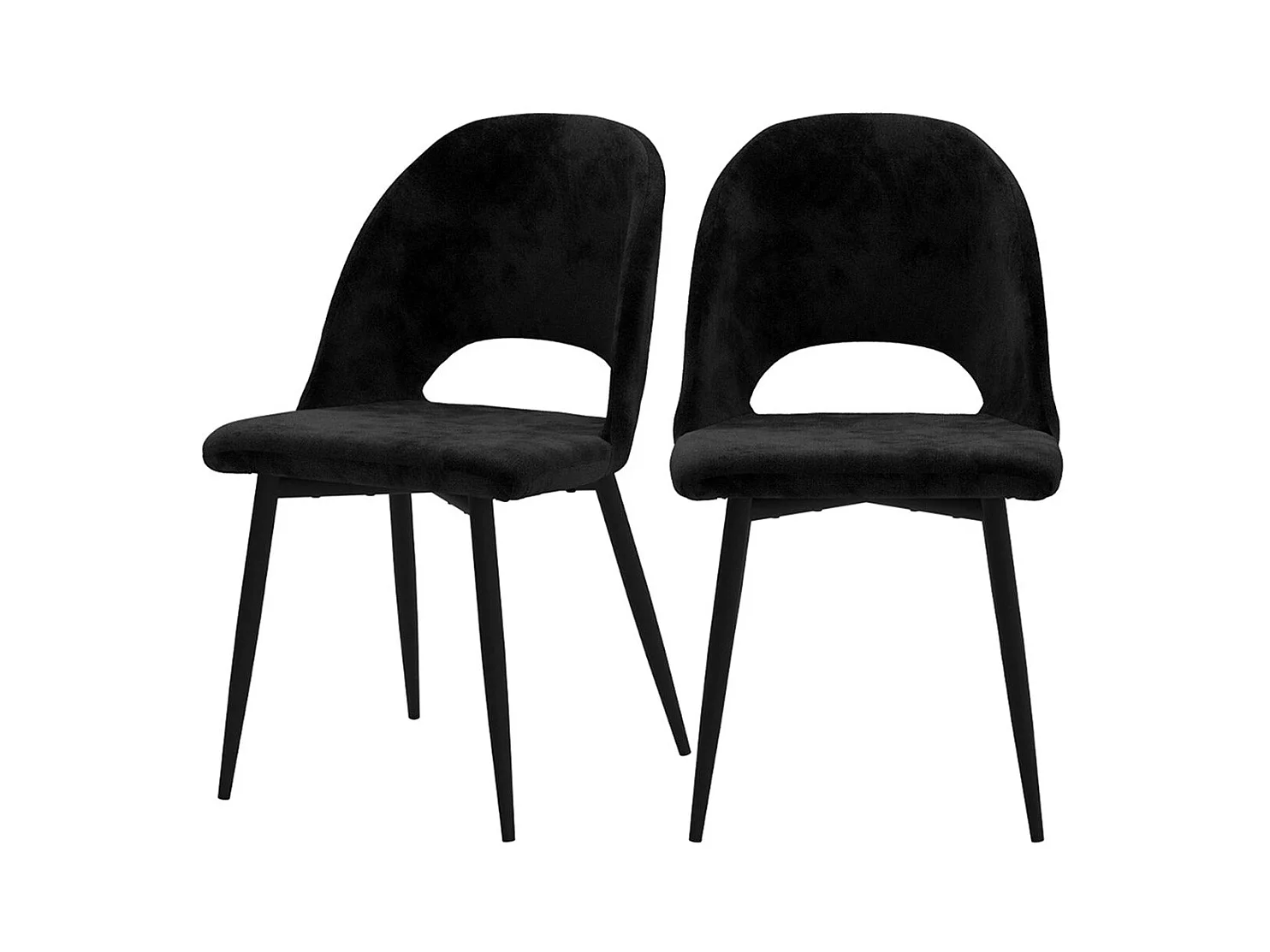 Lote de 2 sillas negras de terciopelo y metal, diseño de los años setenta revisitado