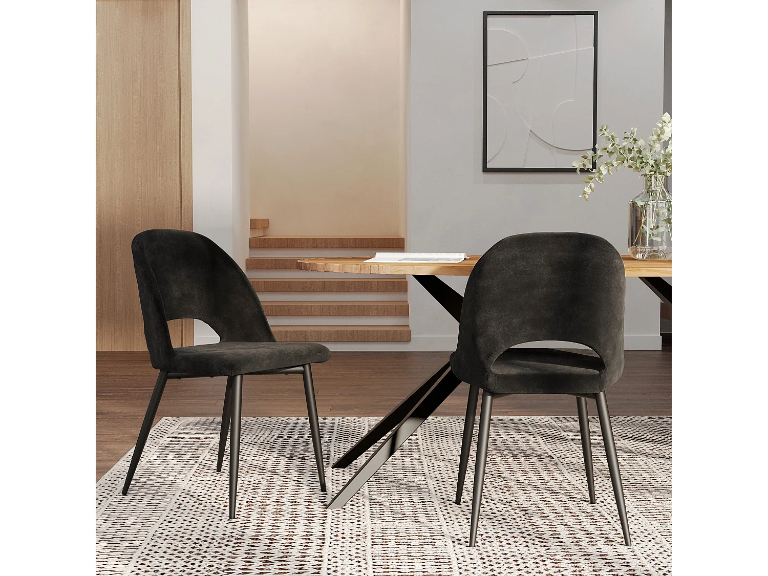 Lot de 2 chaises noires en velours et pieds en métal - Pénélope