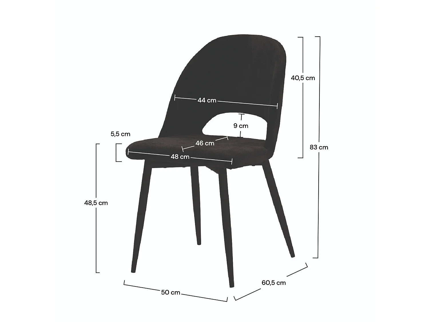 Lot de 2 chaises noires en velours et pieds en métal - Pénélope