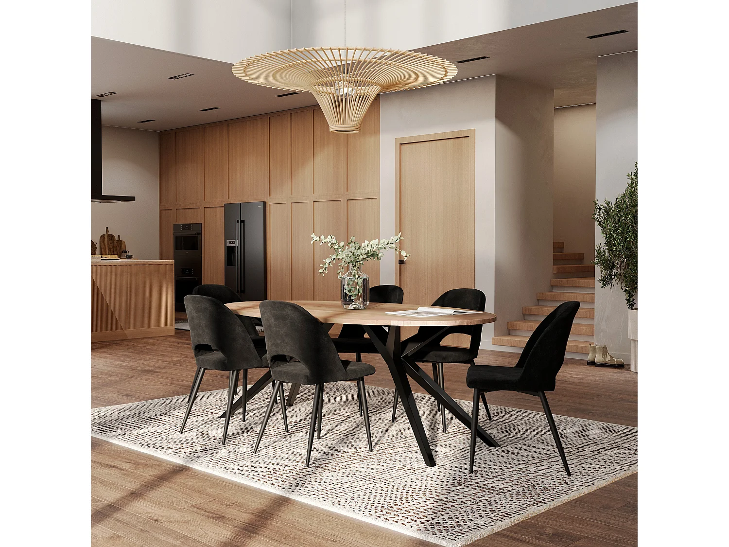 Lot de 2 chaises noires en velours et pieds en métal - Pénélope