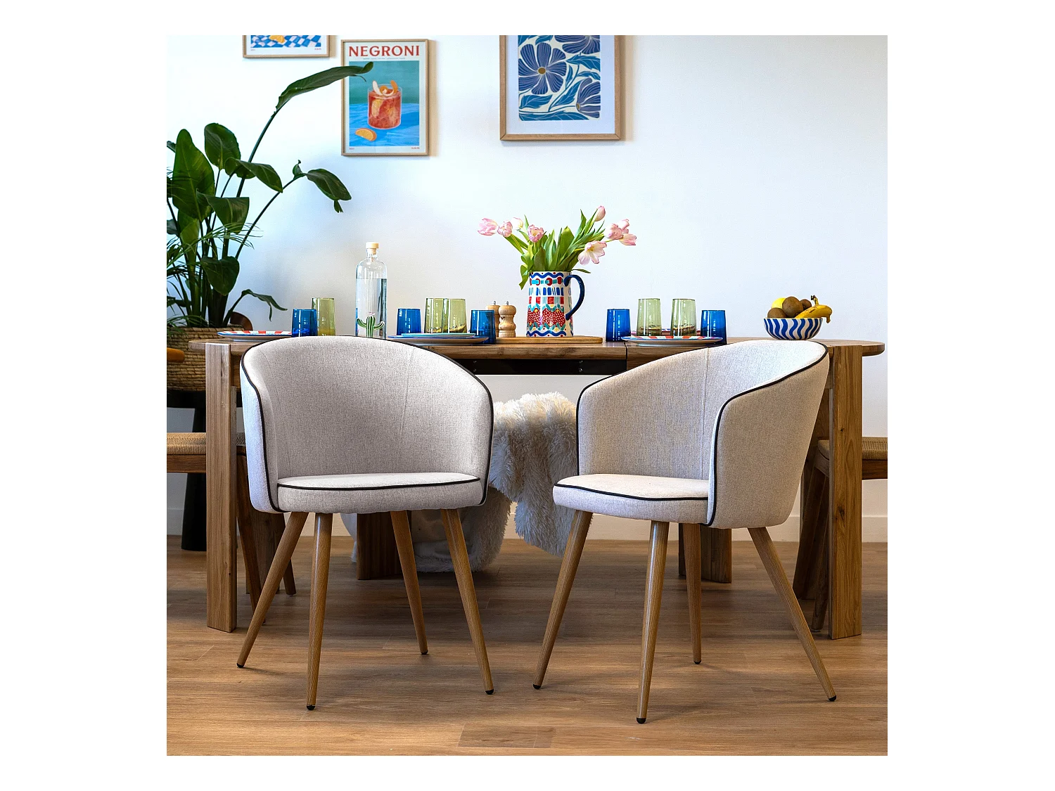 Set de 2 sillas de tela beige - Chiara