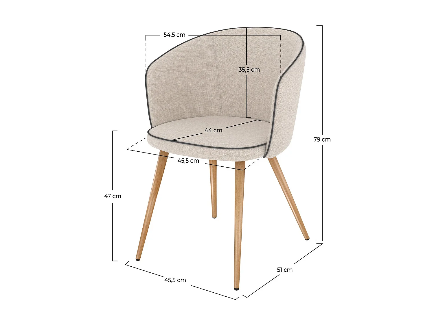 Lot de 2 chaises en tissu beige - Chiara