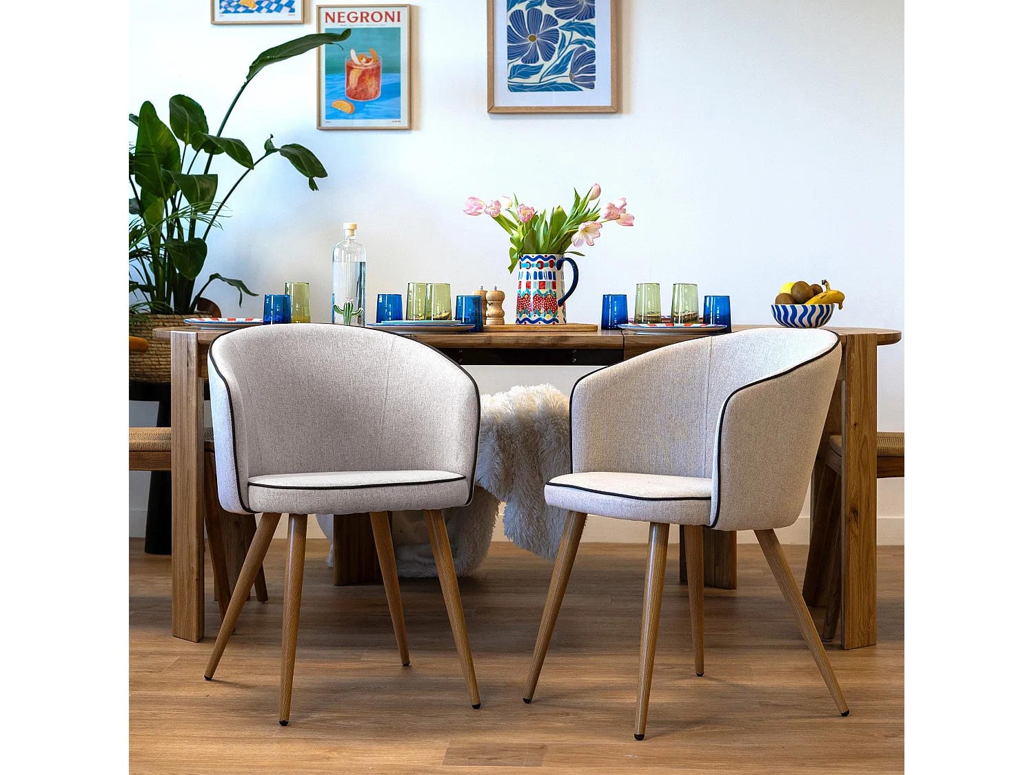 Lot de 2 chaises en tissu beige - Chiara