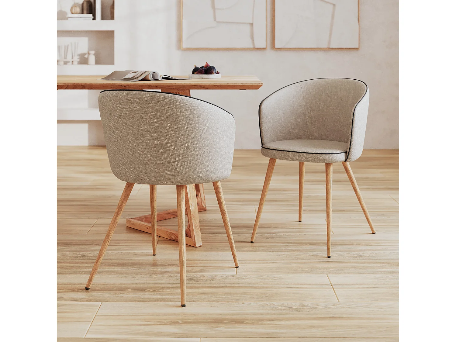 Set di 2 sedie in tessuto beige - Chiara