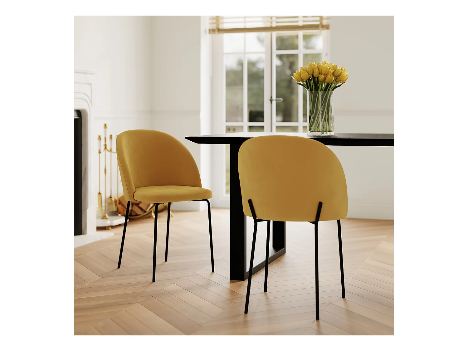 Lot de 2 chaises en velours jaune moutarde - Karl