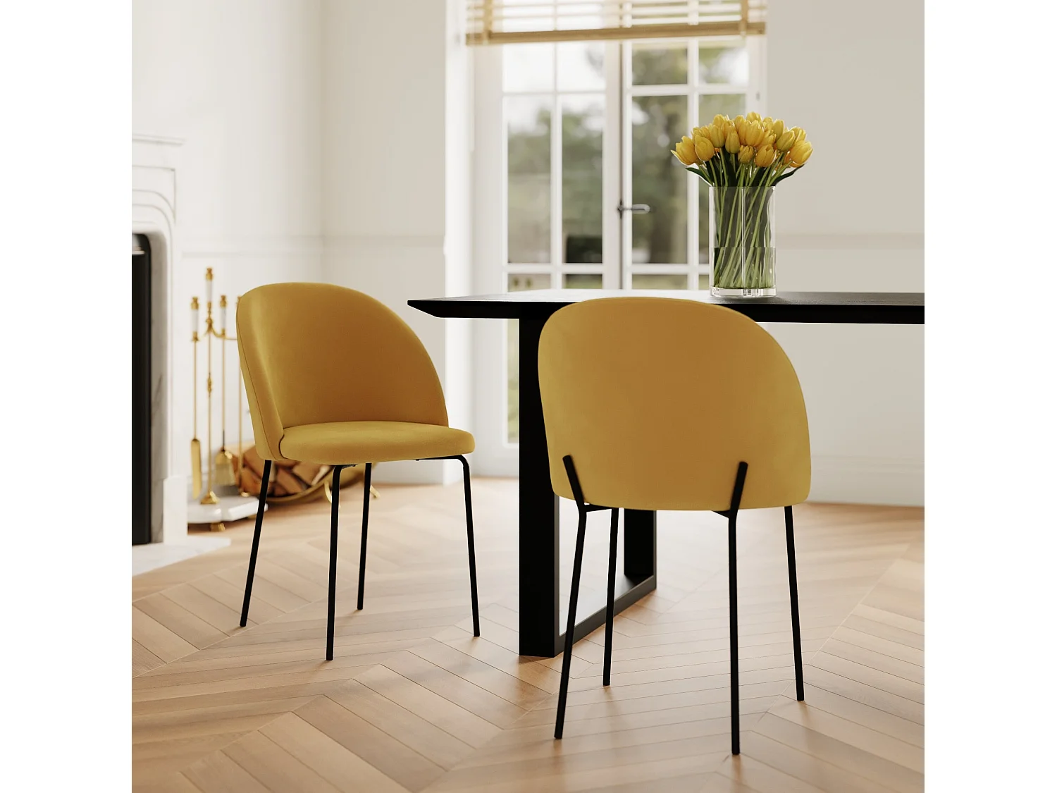 Lot de 2 chaises en velours jaune moutarde - Karl