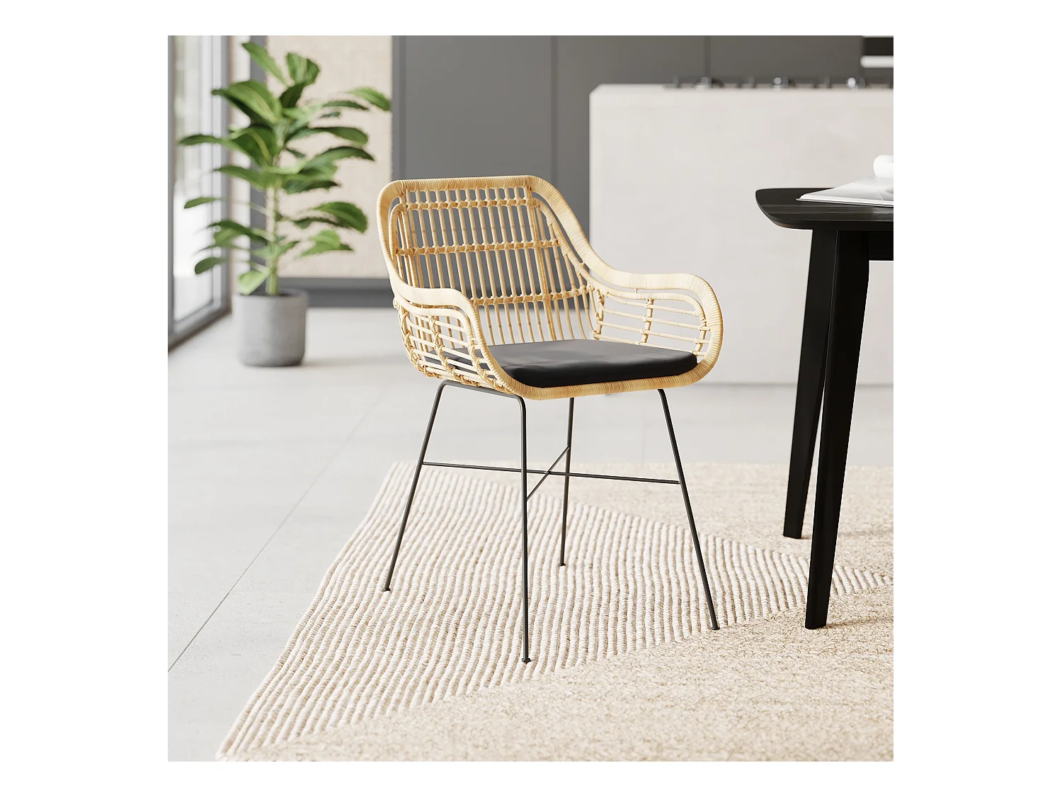 Silla de ratán natural con patas de metal - Chiloe