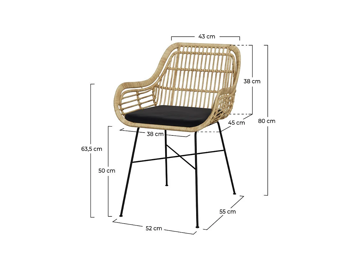 Silla de ratán natural con patas de metal - Chiloe