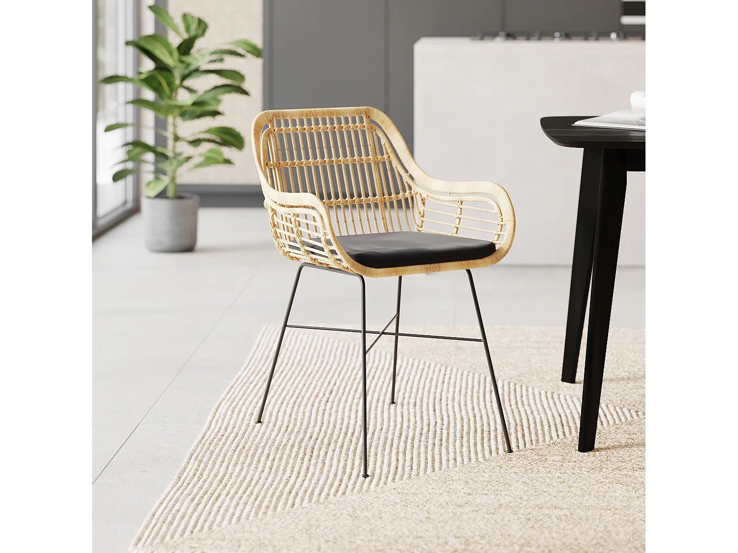 Chaise en rotin naturel et pieds en métal noir - Chiloe
