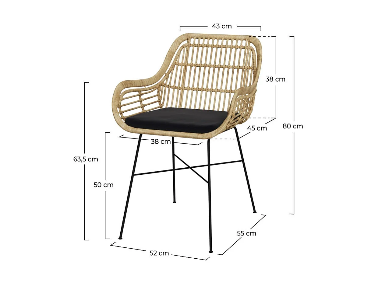 Chaise en rotin naturel et pieds en métal noir - Chiloe