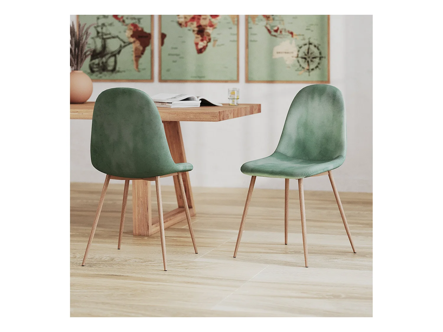 Set de 2 sillas de terciopelo verde agua - Fredrik