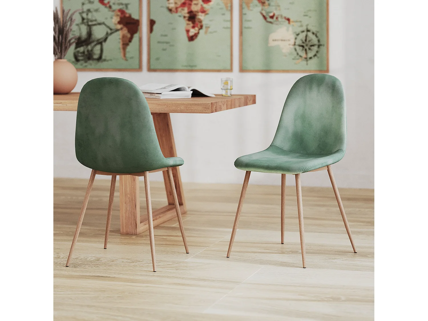 Set de 2 sillas de terciopelo verde agua - Fredrik