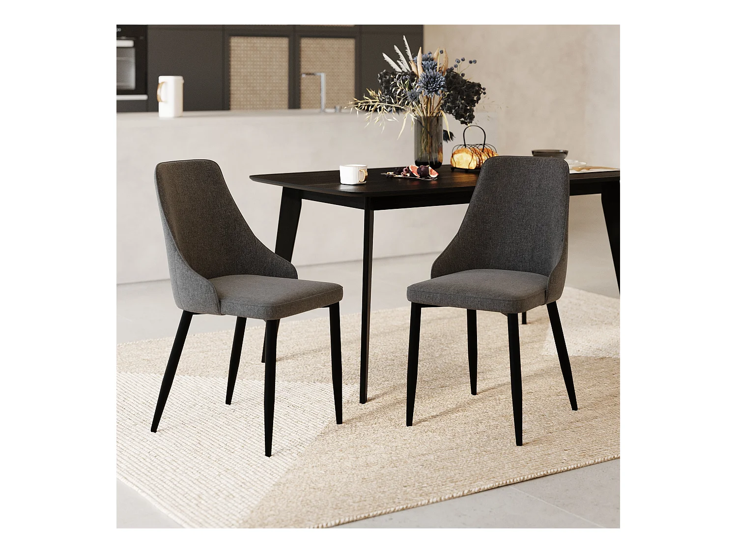 Set de 2 sillas en tela gris oscuro con patas de metal - Pipo