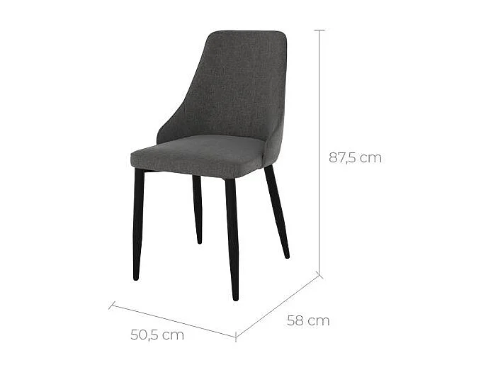 Lot de 2 chaises en tissu gris foncé et pieds en métal - Pipo